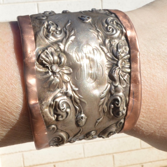 Art Nouveau Rustic Floral Sterling Cuff Bracelet - Picture 6 of 6